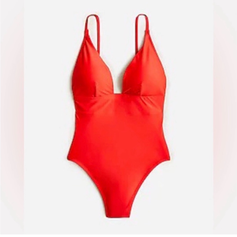 NWT J. Crew red bright cerise plunge one-piece swimsuit, size 10